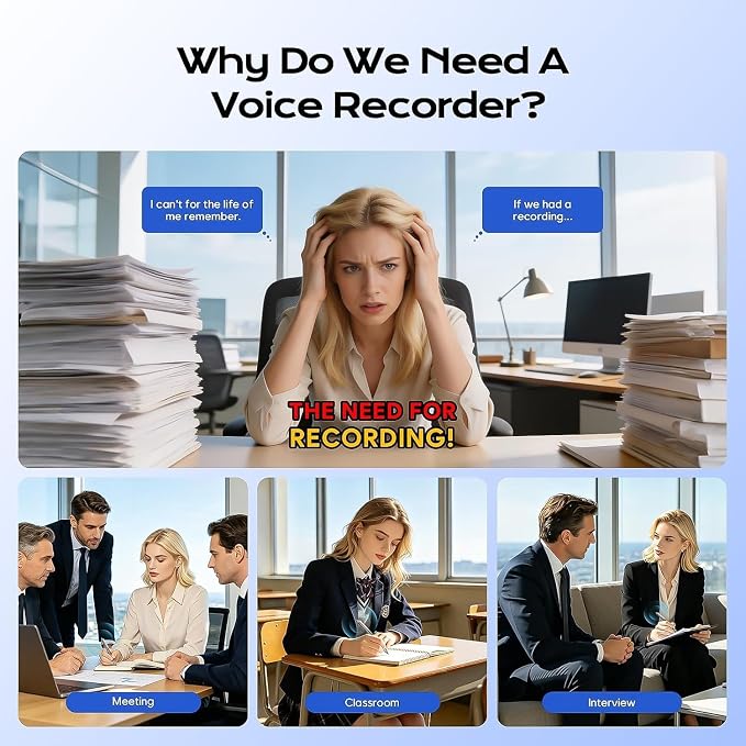 64GB Voice Activated Recorder Device - Qunifyed Digital Voice Recorder with AI Noise Reduction, Portable Recording Device for Meetings, Interviews, Lectures, Work