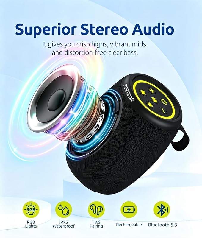 Bluetooth Speaker, Portable Wireless Speaker with Powerful Loud Stereo Sound, BT5.3, IPX5 Waterproof, TWS Pairing, for Outdoor Home Party Camping, Beach Essentials Electronics, Ideal Gifts (Black)