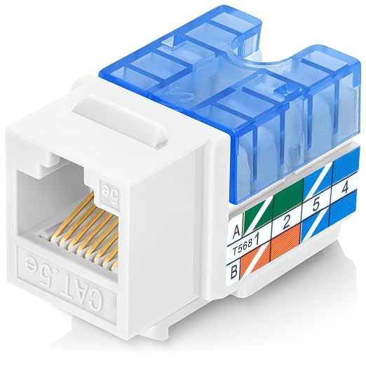 Everest 90° Angled RJ45 Cat5e Keystone Jacks 10-Pack in White - Slim Profile Female RJ45 Connectors - Cat 5e Keystone Jack - Compatible with 90° Angled Speed Termination Tool - easyJACK (B094WB91H3)