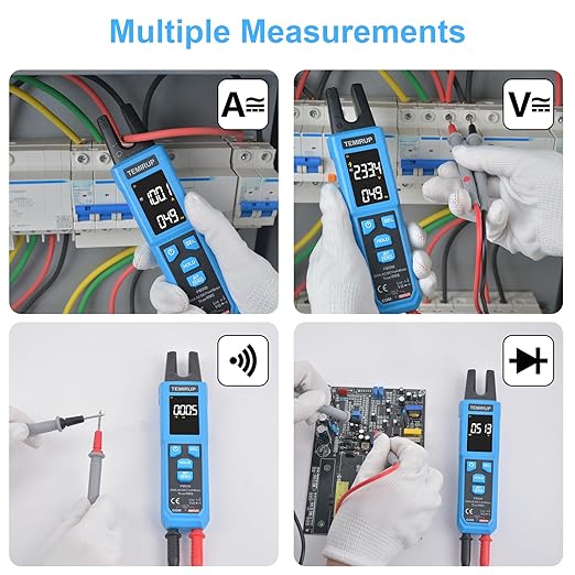 Digital Clamp Meter Multimeter with U-Shaped Jaw for AC/DC Current & Voltage, Auto-ranging 4000 Counts Voltage Tester with Large LCD Backlight, Measuring Temperature Continuity Diode NCV