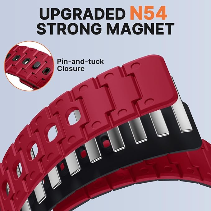 Bandletic 22mm Magnetic Watch Band, Quick Release Rugged Silicone Watch Strap Compatible with Garmin Forerunner 570 Watch Band 47mm, Soft Smartwatch Wristband Replacement Straps for Men, Red/Black
