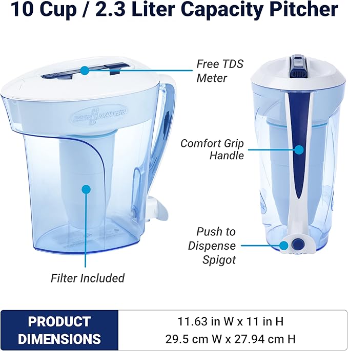 Silonn Ice Maker Countertop & ZeroWater 10-Cup Ready-Pour 5-Stage Water Filter Pitcher 0 TDS for Improved Tap Water Taste - IAPMO Certified to Reduce Lead, Chromium, and PFOA/PFOS