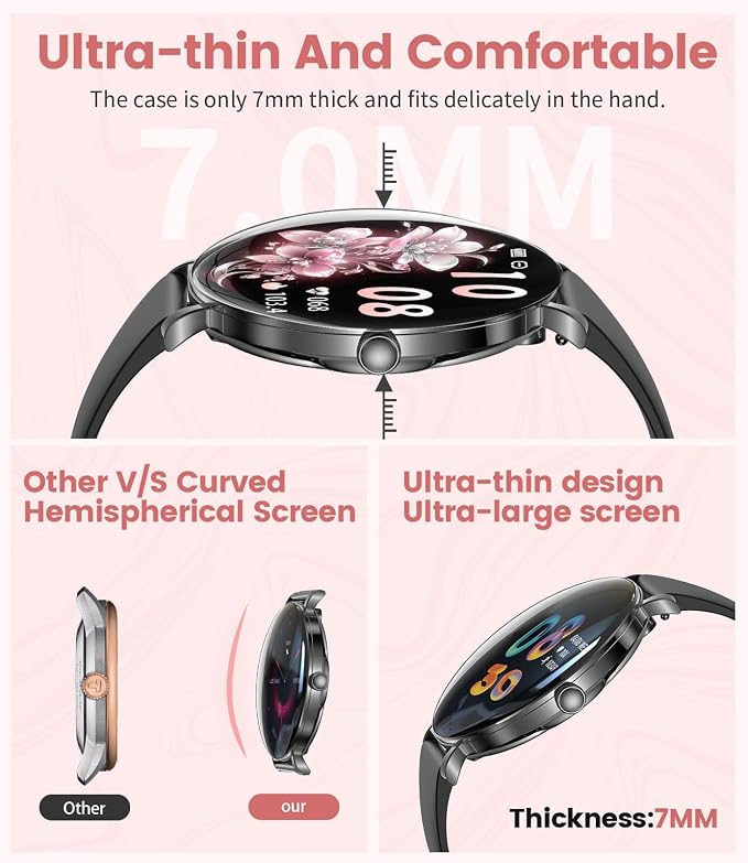 LIGE Ultra-Thin Smart Watch for Women(Answer/Make Calls),1.43" Fitness Tracker Watch with Heart Rate,Clories Tracker 100+ Sports Modes,Always-on Display Women Smartwatch for Android iOS(Black-FV17-H)