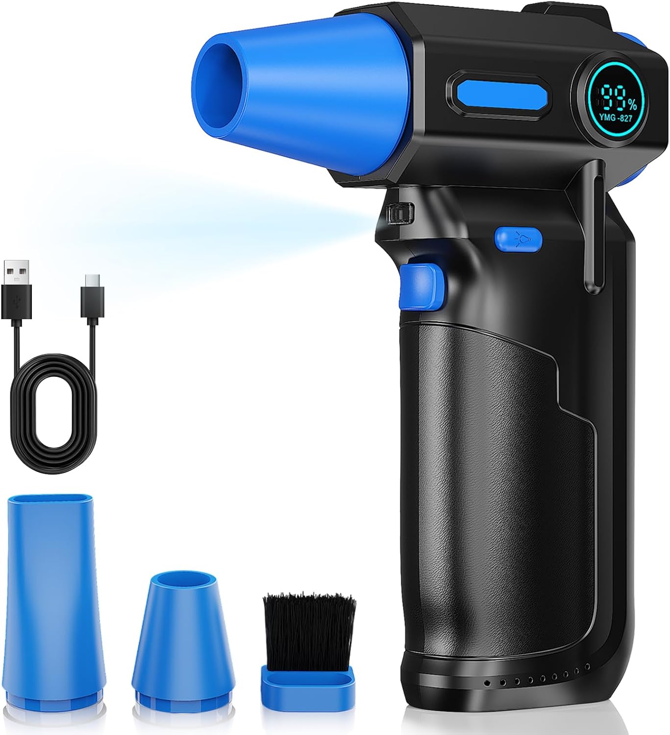 Compressed Air Duster-130000RPM Electric Air Duster, 3 Gear Adjustable, with Brushless Motor & LED Light, Rechargeable Cordless Air Blower, Dust Blower for Computer, Keyboard, House, Outdoor and Car