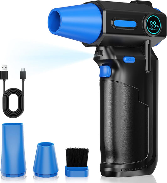 Compressed Air Duster-130000RPM Electric Air Duster, 3 Gear Adjustable, with Brushless Motor & LED Light, Rechargeable Cordless Air Blower, Dust Blower for Computer, Keyboard, House, Outdoor and Car