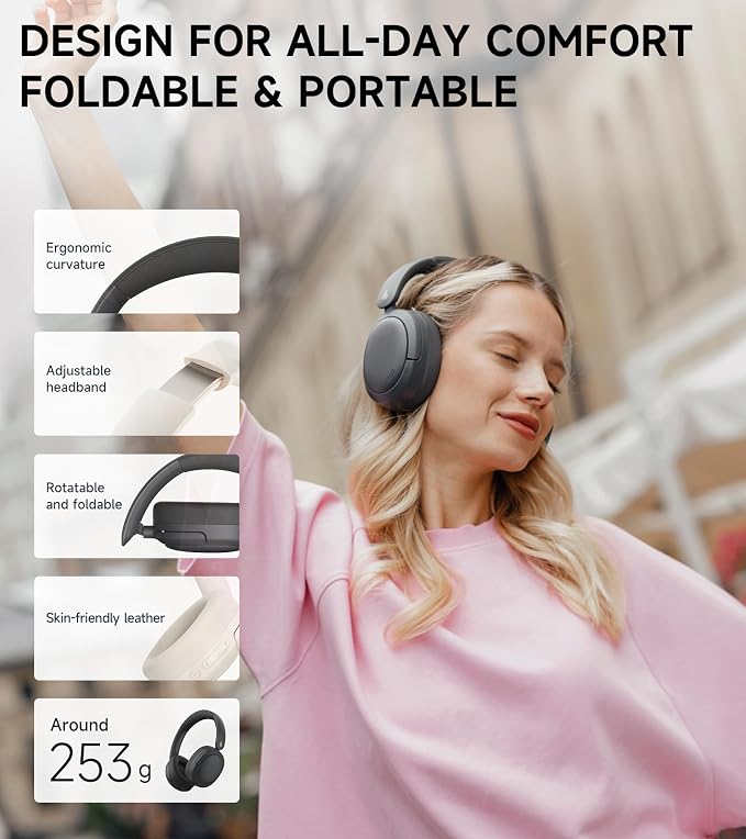 Edifier W800BT Pro Hybrid Active Noise Cancelling Headphones - Hi-Res Audio - AI Call Noise Cancellation - 45H Playtime - Fast Charging - Foldable - Wireless Over-Ear Bluetooth 5.4 Headphones - Gray