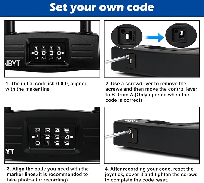 Bike Lock u Lock Combination,Resettable Code,Long Shackle,Heavy Duty Padlock for Bicycle, Scooter,Motorcycles, Metal Fence Gate,Pool Door,Anti Theft.