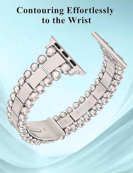 TOYOUTHS Beaded Bracelet Compatible with Apple Watch Bands 38/40/41/42/44/45/46/49mm Women, Dressy Fancy Stainless Steel Metal Elegant Jewelry Strap for iWatch Series 11 10 9 8 7 6 5 4 Ultra/SE 3 2 1