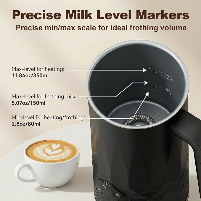Milk Frother, 4 in 1 Electric Milk Steamer, 11.8oz/350m Automatic Warm and Cold Foam Maker for Coffee, Latte, Cappuccino, Hot Chocolate, Dishwasher Safe
