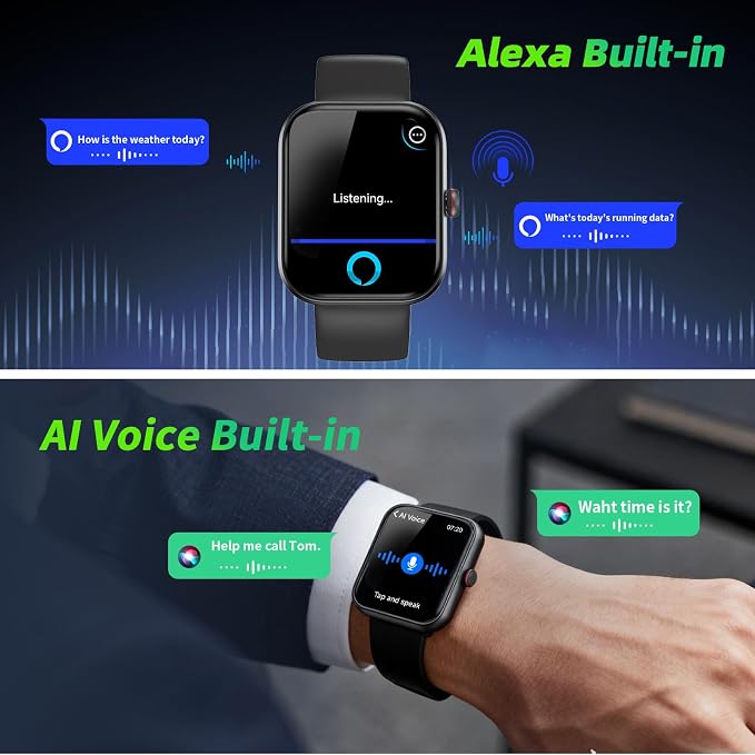 uaue Smart Watch for Men Women with Alexa Built-in, 1.91" HD IP68 Waterproof Fitness Watch with Bluetooth Call (Answer/Dial), Heart Rate/Sleep/Stress Monitor, 100+ Sports Tracker Reloj Inteligente