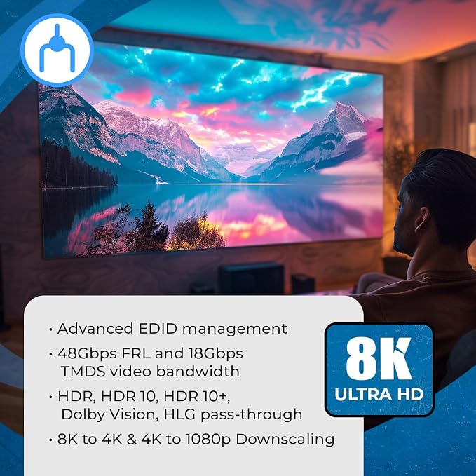 OREI 8K HDMI Splitter 1 in 2 Out, Duplicate/Mirror HDMI Signal UltraHD Supports Upto HDMI 2.1 Splitter 4K@120Hz EDID Management HDCP 2.3 - BK-102
