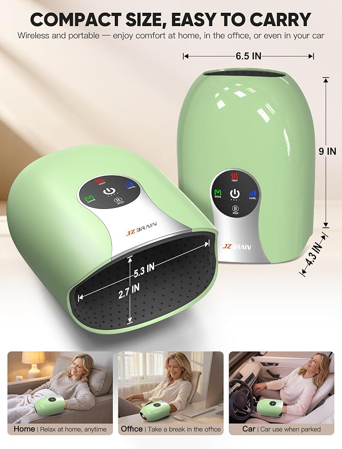 JZBRAIN Hand Massager with Heat and Compression: Cordless Heated Hand and Wrist Massager for Palm, Fingers, and Comfort Relief 4 Modes 6 Intensities, Portable Rechargeable
