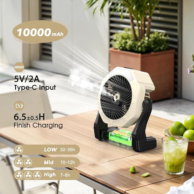 Ausic Portable Misting fan, 8-Inch Cooling Mist Fans, [8-35Hrs] USB Rechargeable Battery Powered Fan with Mister, 250mL Water Tank & LED Lantern, for Home Desk, Bedroom, Office, Outdoor&Indoor Use
