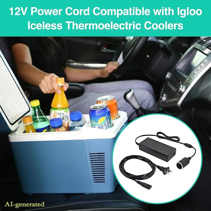 12V Adapter for Igloo Iceless Kool Mate Cool Chill Thermoelectric Coolers | Replacement Converter Supply Charger Cord for Igloo Iceless Thermoelectric Coolers PSU
