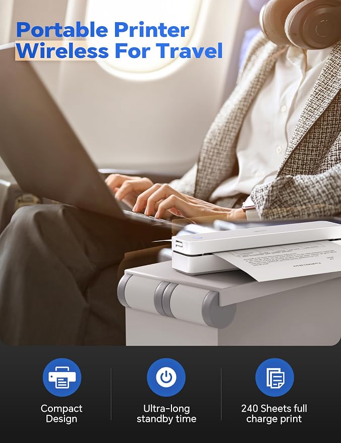 iDPRT MT610Pro Portable Thermal Printer with Case &200 Sheets Paper, 300DPI HD Mobile-Travel-Printers, Inkless-Wireless-Small-Printer for Home Use, Office, Vehicles, Bluetooth Printers, White