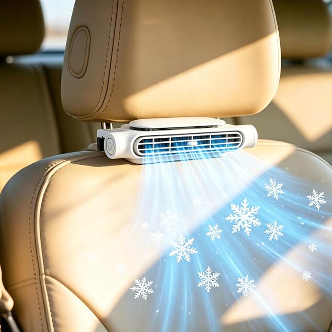 1PCS Car Seat Fan, Portable Car Fans for Backseat for Kids, USB Rechargeable Backseat Neck Cooling Air Conditioner Cooler Vent Clip on Fan with 3 Adjustable Wind Speeds Device for All Cars-White