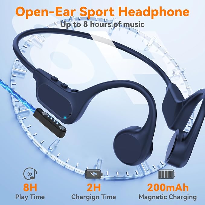 IP68 Waterproof Swimming Headphones, Bone Conduction Bluetooth 6.0 Headphones, Built-in 32GB MP3 Player, Soft Lightweight Open-Ear Design for Swimming Marathons Showers Cycling(Indigo