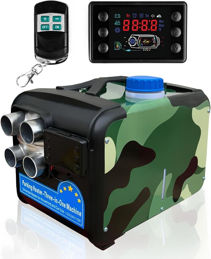Diesel Air Heater 8KW 12V/24V/110V All-in-One Kit with LCD Control | Portable Parking Heater with 5L Tank for RV Truck Trailer Van Motorhome | Steady Warm Airflow for Camping Tent Garage | Khaki