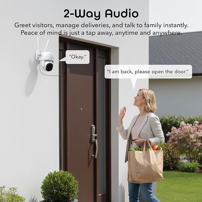 Geeni Lookout 2K Outdoor Auto-Follow Security Camera – Outdoor Security Camera, Weather Resistant with Pan-Tilt, Motion Tracking, Dual-Band Wi-Fi, Color Night Vision, Two-Way Audio — White
