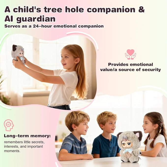 AI Smart Stuffed Animal with ChatGPT-Real-Time Voice Interactive Plush Toy, Learning Assistant & Emotional Companion for Kids 3+ Interactive Plush Stuffed Animal Toys (Small)