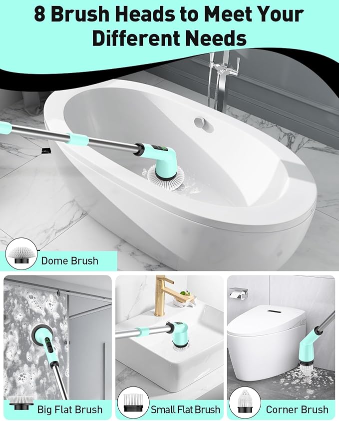 Electric Spin Scrubber, Shower Scrubber Cordless Scrub Brush, Green