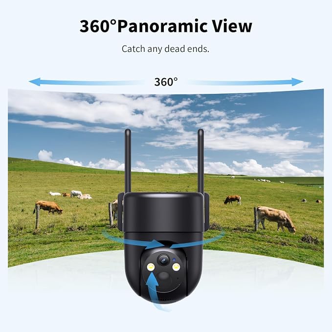 ELYSOO 4G LTE Cellular Security Camera, No WiFi Security Camera Outdoor Wireless with 360°Full View, Unlimited Data Plan, 2K Color Night Vision, Motion Alert, Built in SIM Card - Black