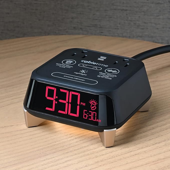 Brandstand CubieTime Zen (Latest Model) - White Noise/Sleep Sounds Alarm Clock Charger with 2 USB-C Ports, 2 Power Outlets, Night Light