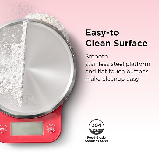 Kitchen Mama Q-Series Digital Food Scale, Red | 13.2 lb / 6000g Capacity, 1g Precision, Tare Function, Stainless Steel Platform, LCD Display
