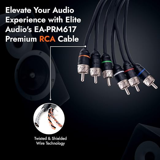 Elite Audio Premium Series 17ft. 6-Channel Car Audio RCA Cable – Double Shielded, Oxygen Free Copper, Noise Reducing Audio Cable for Amplifiers, Subwoofers, Speakers, and Processors – PRM617