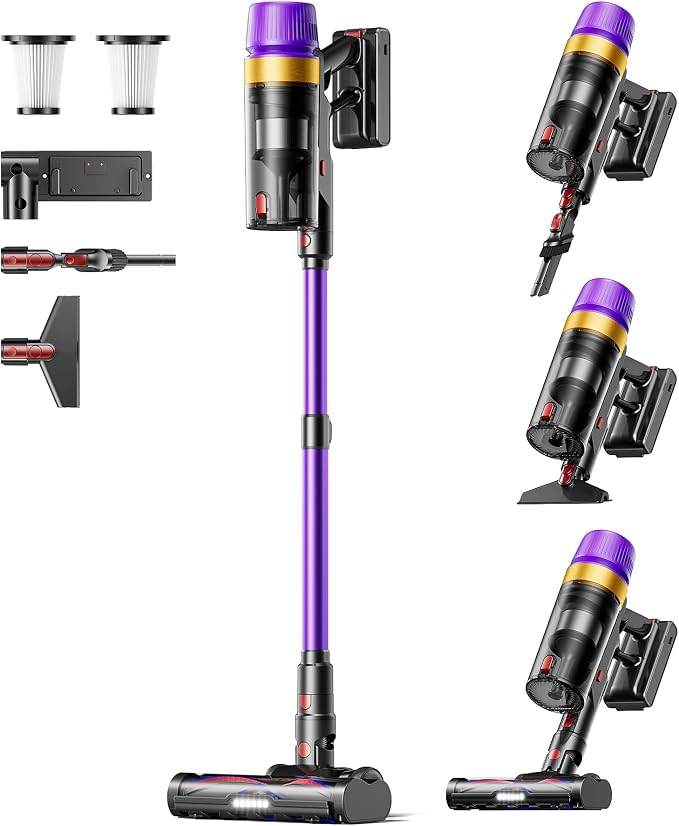 Cordless Vacuum Cleaner, Self-Standing 620W 55KPA 75Min Runtime Stick Vacuum for Home, 1.8L Dust Cup, LED Display, Anti-Tangle, 8-Stage Filtration, for Hardwood Floor Carpet Pet Hair