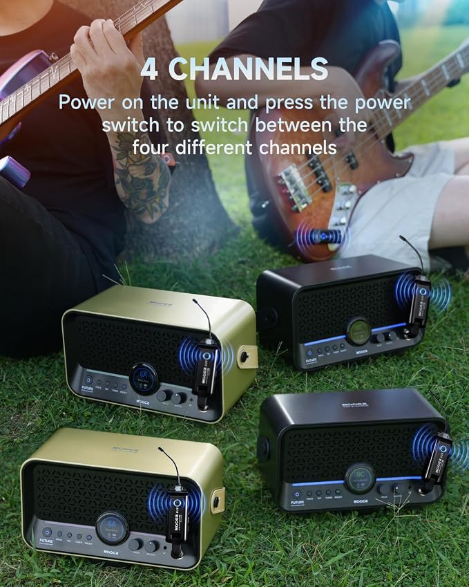 MOOER U10 Wireless Guitar System, UHF Wireless Guitar Transmitter Receiver Low Interference with 4 Channels for Electric Musical Instruments Guitar Bass Amp
