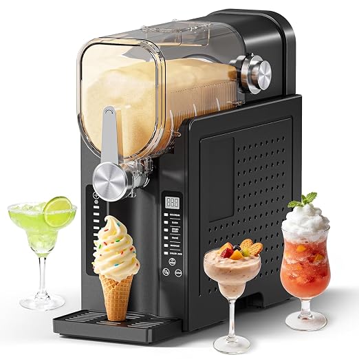 Slushie Machine, No Ice Needed Slushy Maker for Home, Real-Time Temp Display, Frozen Drink Maker with 6 Preset Programs for Ice Cream, Frappés, Milk Shake and More, Black, 1 Pack