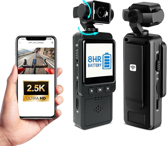 2.5K Body Cameras with Audio and Video Recording, Handheld Pocket Camera with WiFi, Night Vision, 8HR Battery, Mini Vlogging Camera for Travel, Sports, Work Records, Covert Recording.