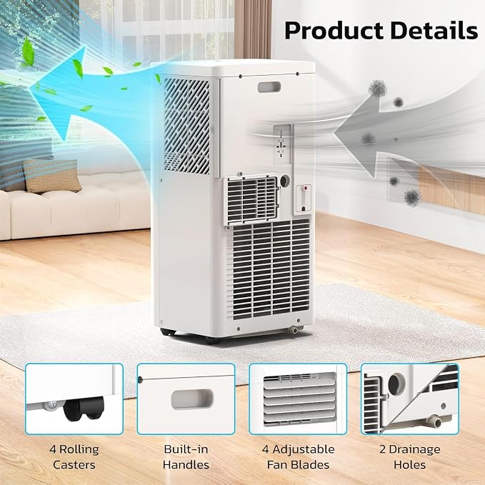 Electactic 8000 BTUs Portable Air Conditioners, 3-IN-1 Portable AC Unit with Cooling, Dehumidification, Fan & Sleep Mode, 24H Timer, Remote Control and Window Kit for Bedroom Home Office