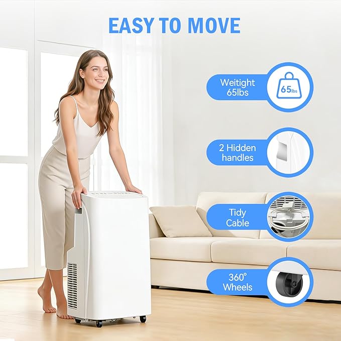 16,000 BTU Portable Air Conditioner, 3-in-1 AC Unit Cools/Dehumidifies/Fan, Wi-Fi Smart for Room Up to 800 Sq.Ft, Remote Control, 360° Wheels for Bedroom Large Room
