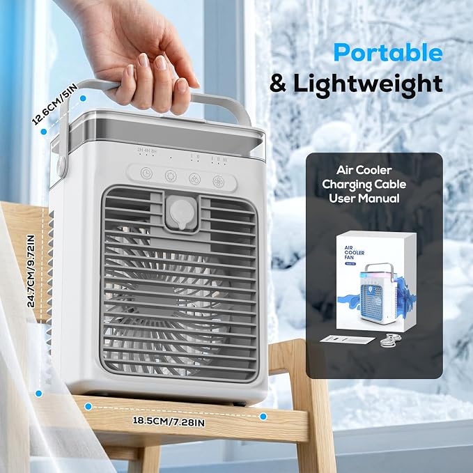 Portable Air Conditioner, 3-in-1 Evaporative Air Cooler with 3 Speeds & 2 Mist Modes, 1000ml Personal Mini AC Unit, USB Powered Small Cooler with RGB Light & Timer for Bedroom Office Desk (Grey)