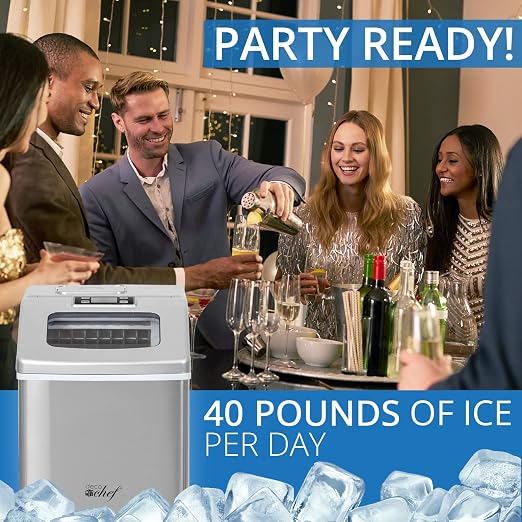 Deco Chef Countertop Ice Maker 40LB/24H, 24 Full Cubes Every 15 Minutes, Adjustable Size, Digital Control and Timer, Self-Cleaning, EZ Access Flip Lid, Scoop Included, Stainless Steel