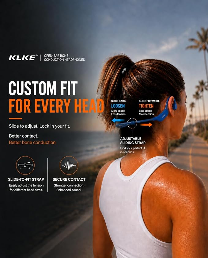 Open-Ear Bone Conduction Headphones for Running, Bluetooth Sports Headphones with Rear Safety Light, Dual Modes, Adjustable Fit, IP66 Waterproof, Mic, 10H Playtime for Gym Cycling