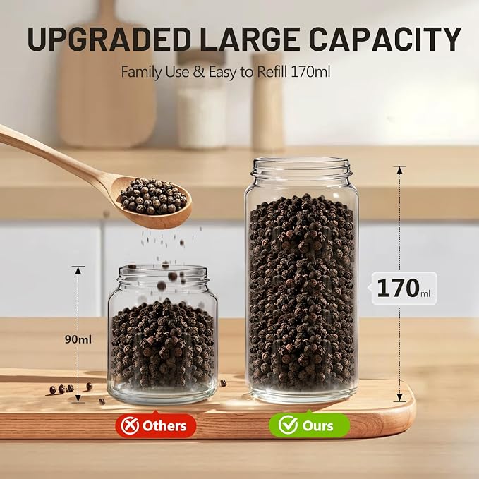 Gravity Electric Salt and Pepper Grinder Set, USB Rechargeable Stainless Steel Mills with Large Capacity Tall Glass, LED Light, Adjustable Coarseness, Ideal for Kitchen and Dining(2PCS)