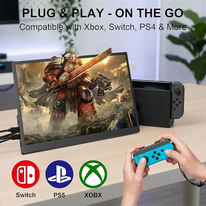 IBW 15.6" Portable Monitor Touchscreen, 1080P FHD IPS Travel Monitor with Tempered Glass, 10-Point Touch, Dual Speakers & Kickstand, USB-C HDMI External Monitor for Laptop MacBook Phone PS5 Switch