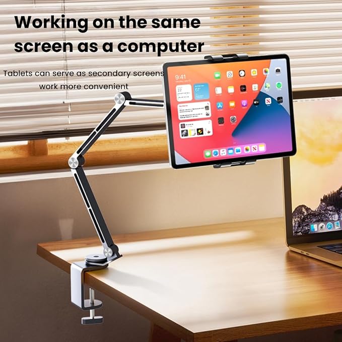 Adjustable Phone Tablet Mount,Ergonomic Multi Joint Stand with Sturdy Desk Clamp, 360° Rotatable & Height Compatible with Devices for Home,Office,Studio(Silver)