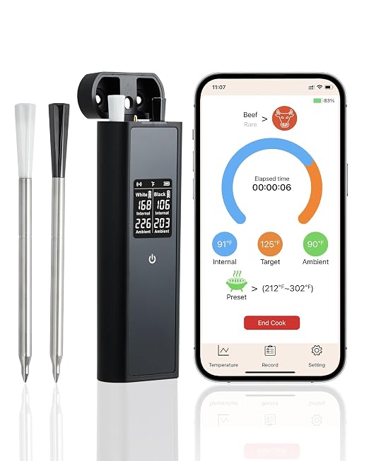 Garvee Wireless Meat Thermometer with 2 Probes for Grilling and Smoking, Bluetooth Temperature Digital for Grilling and Smoking, 820ft+ Range for Cooking, Grill, BBQ, Smoker, Oven