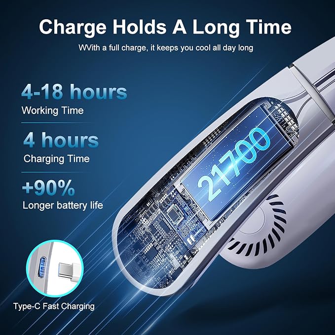 Portable Neck Fans that Blow Cold Air, Rechargeable Personal Small Wearable Cooler With 3-Speed, LED Display, 5000mAh, Type-C Port, Gift For Women, Dad, Birthday, Father, Travel, Outdoor, Grey