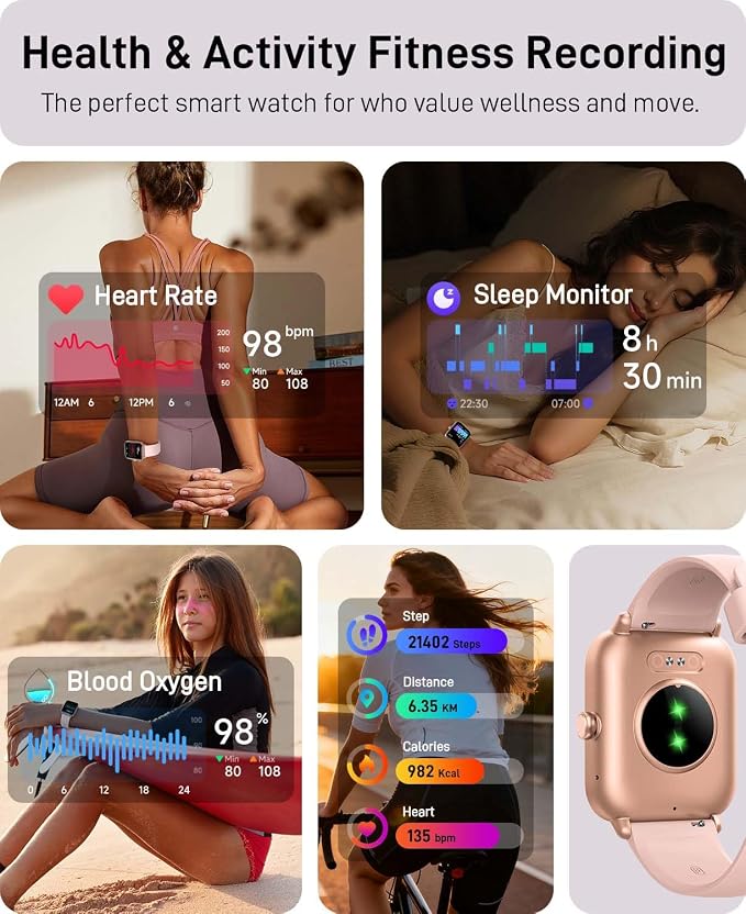 Hingso Smart Watches for Women, 1.85" Fitness Tracker for Android & iPhone | Bluetooth Call & Text Alert, Alexa Built-in, 24/7 Heart Rate/SpO2/Sleep/Cycles Monitor, 120+ Sports, IP68 Waterproof, 2 Bands