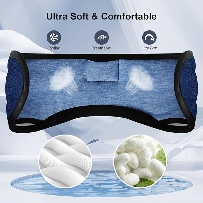 MUSICOZY Sleep Headphones, Bluetooth 5.4 Sleep Mask Headband Headphones Sleeping Eye Mask, Wireless Music Earbuds Earphones with HD Stereo Speakers Cool Gadgets Gifts (Midnight Blue)