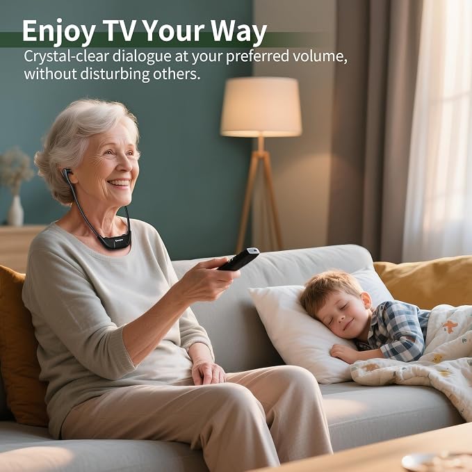 Conqier 2.4G Digital Wireless TV Headphones - for Seniors - 164FT Range No Signal Drop, Voice Enhancer & 3 Tone, L/R Balance, Spare Battery, Stereo TV Headset Works with Most TVs - Headphone No Delay