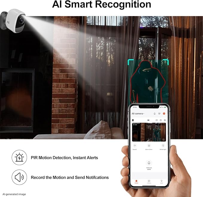 DCT Solar Camera Outdoor Magnetic: Wireless WiFi 4MP Security Camera Battery Powered PIR/AI Motion Detection Two-Way Talk Spotlight Siren Alarm IP66 Waterproof Cloud/SD Storage
