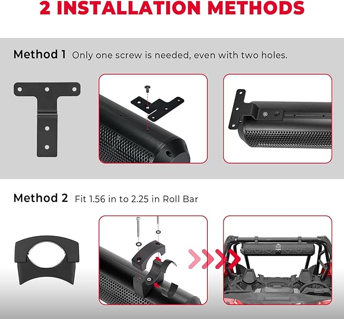 KEMIMOTO UTV Sound Bar 28 Inch ATV Soundbar 4X Subwoofers 2X Tweeters Bluetooth Golf Cart Sound Bar Compatible with Polaris RZR Can-Am CFMOTO, Fit for 1.56"- 2.25" Roll Cage w/Golf Cart Mounts