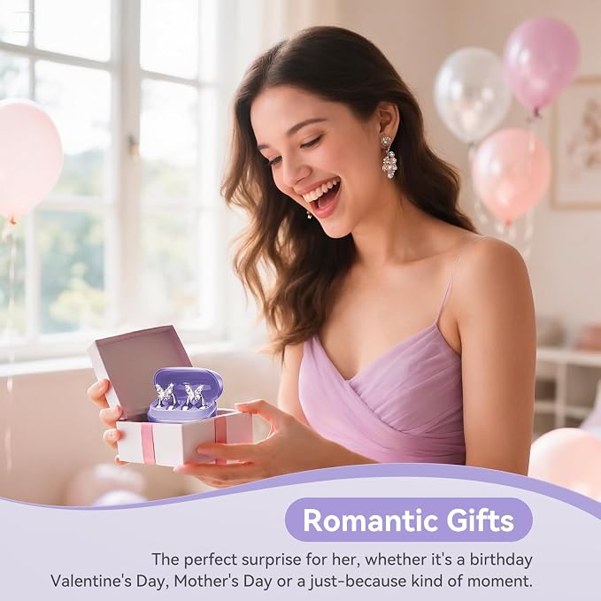 Kinglucky Gen2 Clip-On Earbuds with Butterfly Earrings, Charge & Store Without Removing Earrings, Comfortable Fit & 40H Playtime Bluetooth Open Ear Headphones for Women, Small Ears, Gifts (Purple)