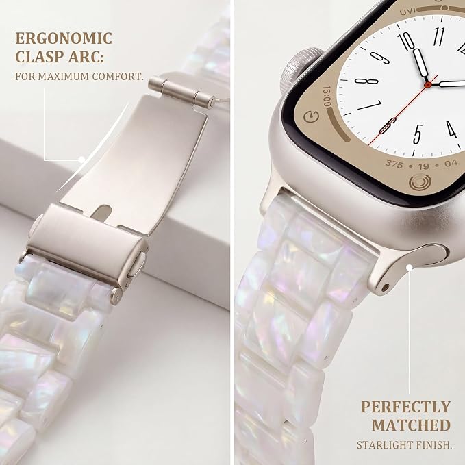 V-MORO Resin Bands Compatible with Apple Watch Series 8/7/9/10/11 Starlight Buckle Fashion Lightweight Watch Strap for iwatch Series SE/6/5/4/3/2/1(Aurora White,42mm/41mm/40mm/38mm)